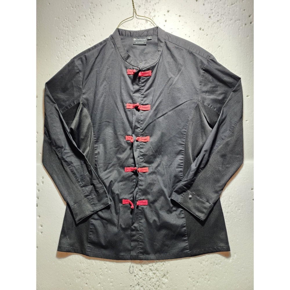 Chefworks Shirt Men Large Black Long Sleeve Collared Full Zip Kitchen Uniform